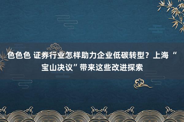色色色 证券行业怎样助力企业低碳转型？上海 “宝山决议”带来这些改进探索
